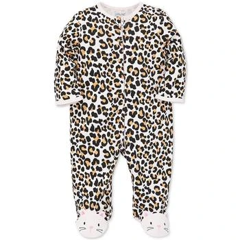 Little Me | Baby Girls Animal Print Footed Coverall With Cat Applique 