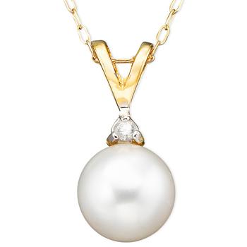 Belle de Mer | Pearl Cultured Freshwater Pearl (6-1/2mm) and Diamond Accent Pendant Necklace in 14k Gold商品图片,5折×额外8折, 额外八折