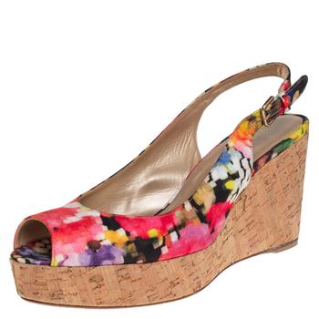 stuart weitzman凉鞋马丁靴, [二手商品] Stuart Weitzman | Stuart Weitzman Multicolor Brocade Fabric Cork Wedge Sandals Size 43.5商品图片 3.8折