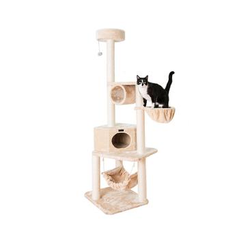 商品72" H Pet Real Wood Cat Tower With Lounge Basket, Perch图片