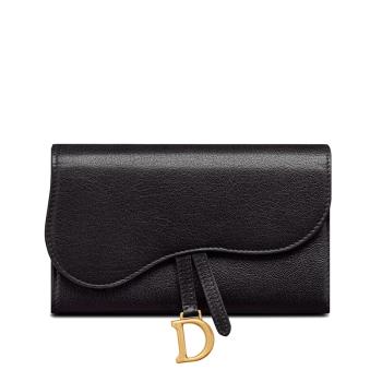 迪奥经典款, Dior | 【预售3-7天】DIOR/迪奥 21秋冬SADDLE系列 女士黑色山羊皮薄款三折鞍形翻盖长款钱包S5680CCEH_M900商品图片 8折, 包邮包税