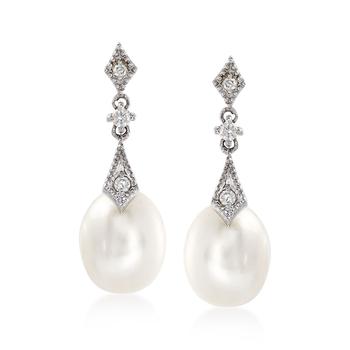 Ross-Simons | Ross-Simons 8mm Cultured Pearl and . Diamond Drop Earrings in 14kt White Gold商品图片,5.7折