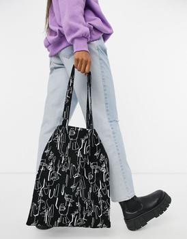 asos包, ASOS | ASOS DESIGN large cotton shopper bag in abstract face print商品图片 