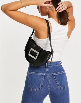 asos腋下包, ASOS | ASOS DESIGN curved 90s shoulder bag with buckle in black商品图片 