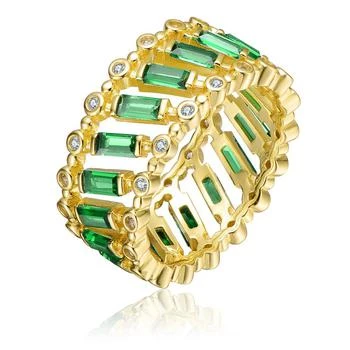 推荐GV Sterling Silver 14k Yellow Gold Plated with Emerald & Baguette Eternity Band Ring商品