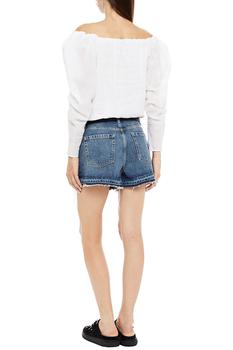 FRAME | Off-the-shoulder cropped ramie-mousseline top商品图片,4.4折