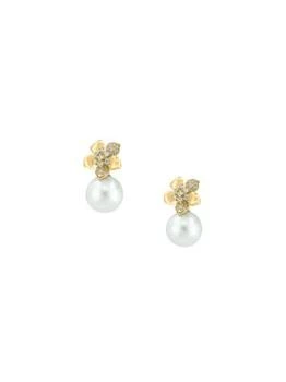 Effy | 14K Yellow Gold, 9MM Freshwater Pearl & Diamond Drop Earrings 3折×额外9折, 独家减免邮费, 额外九折