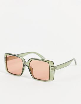ASOS | ASOS DESIGN frame 70s sunglasses with orange lens in green  - MGREEN商品图片,6.5折