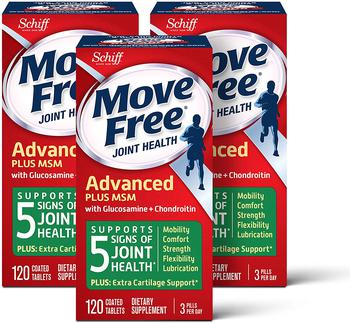 商品Move Free | Move Free Advanced Glucosamine Chondroitin MSM Joint Support Supplement, Supports Mobility Comfort Strength Flexibility & Bone - 3x120 Bottles (120 servings)*,商家Amazon US editor's selection,价格¥480图片
