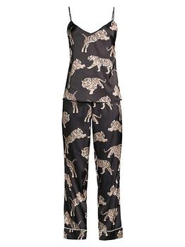 商品Sierra 2-Piece Tiger-Print Satin Pajama Set图片