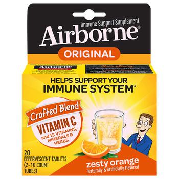 Airborne | Effervescent Tablets, Vitamin C - Immune Support Supplement Zesty Orange商品图片,第2件5折, 满$40享8.5折, 满折, 满免
