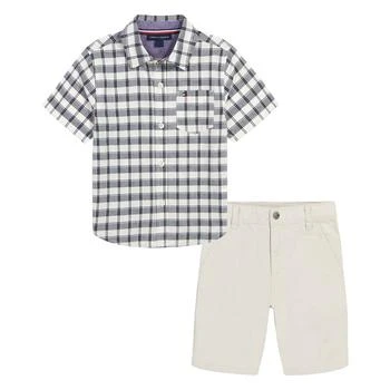 Tommy Hilfiger | Toddler Boys Prewashed Plaid Short Sleeve Shirt and Twill Shorts, 2 Piece Set,商家Macy's,价格¥438