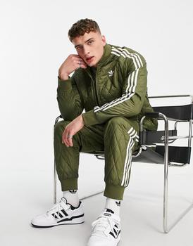 推荐adidas Originals adicolor three stripe quilted track pants in khaki商品