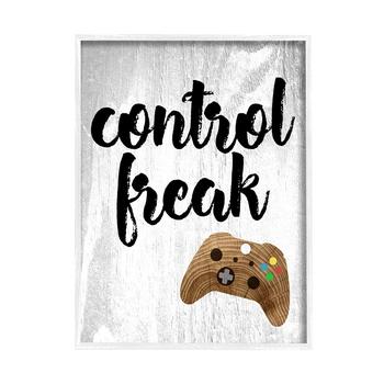 商品Control Freak Wood Texture Sign with Video Game Controller White Framed Giclee Texturized Art, 24" x 30"图片