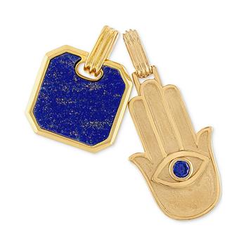 Esquire Men's Jewelry | 2-Pc. Set Lapis Lazuli & Cubic Zirconia Dog Tag & Hamsa Hand Amulet Pendants in 14k Gold-Plated Sterling Silver, Created for Macy's商品图片,6折×额外8.5折, 额外八五折
