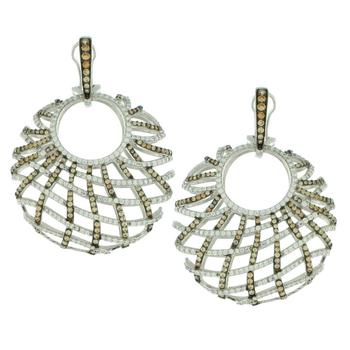 Suzy Levian | Suzy Levian Sterling Silver White Cubic Zirconia Criss-cross Round Big Dangle Earrings商品图片,7.2折