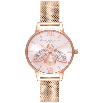 Olivia Burton | Women's Rainbow Bee Rose Gold-Tone Stainless Steel Mesh Bracelet Watch 30mm商品图片,7.5折