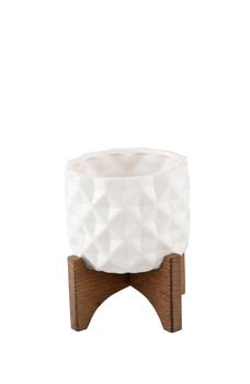 商品FLORA BUNDA | Matte White Ceramic Dimple Pattern on Wood Stand,商家Nordstrom Rack,价格¥227图片