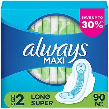 Always | Always Maxi Long Super Pads, Unscented, Size 2, 90 ct.,商家Sam's Club,价格¥117