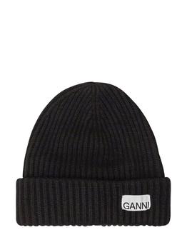 Ganni | Ganni Logo Patch Oversized Knitted Beanie商品图片,6.4折