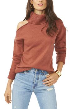 1. State是什么牌子, 1. State | Cut Out Shoulder Turtleneck Smog Yarn Sweater商品图片 4.4折×额外9.5折, 额外九五折