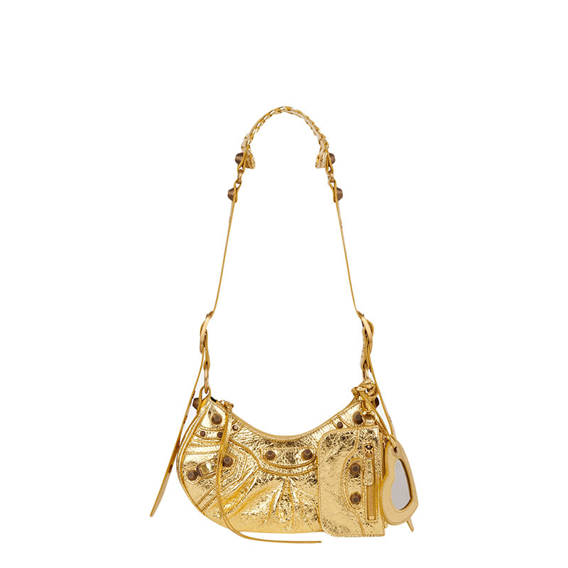 Balenciaga | 【预售3-7天】Balenciaga/巴黎世家 22春夏新款LE CAGOLE系列 女士超小号金色羊皮革鳄鱼压纹心形镜子零钱包吊坠单肩斜挎腋下包6713090GT3M8005商品图片,8折×额外9.5折, 包邮包税, 额外九五折