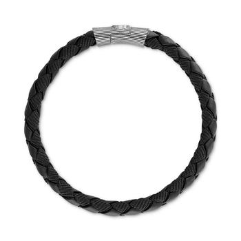 推荐Black Leather Woven Bracelet in Sterling Silver (Also in Brown Leather & Blue Leather), Created for Macy's商品