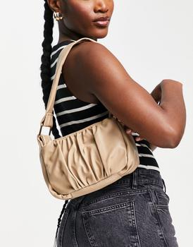 asos包, ASOS | ASOS DESIGN ruched 70s shoulder bag with hardware strap in beige商品图片 5.2折
