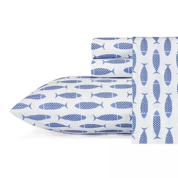 Nautica | Woodblock Fish Cotton Percale 4-Piece Sheet Set,商家Macy's,价格¥300