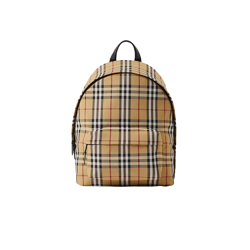Burberry | 【现货】博柏丽 棕色拼色格纹装饰拉链闭合带外兜双肩包 80841131,商家VP FRANCE,价格¥5405