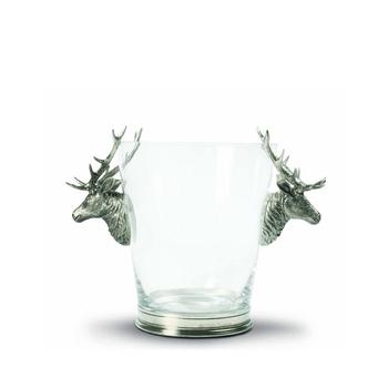商品Glass Ice, Wine Bucket with Pewter Deer Head Handles图片