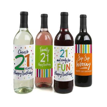商品Big Dot of Happiness | 21st Birthday - Cheerful Happy Birthday Decor - Wine Bottle Label Stickers 4 Ct,商家Macy's,价格¥72图片