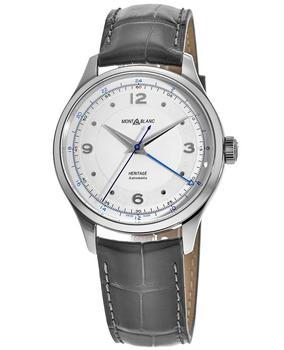万宝龙手表推荐, MontBlanc | Montblanc Heritage GMT Automatic Silver Dial Leather Strap Men's Watch 119948商品图片 4.9折