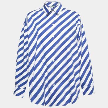 推荐Kenzo Blue & White Striped Cotton Button Front Oversize Shirt M商品