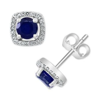 Effy | EFFY® Sapphire (7/8 ct. t.w.) & Diamond (1/8 ct. t.w.) Halo Stud Earrings in 14k White Gold,商家Macy's,价格¥8320