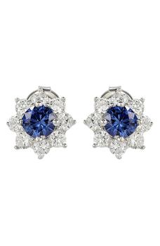 Suzy Levian | Sterling Silver Sapphire & CZ Stud Earrings商品图片,3.7折