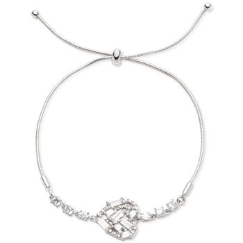 商品Silver-Tone Cubic Zirconia Heart Slider Bracelet图片