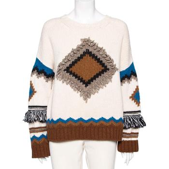 max mara weekend好用吗, [二手商品] Weekend Max Mara | Weekend Max Mara Cream Intarsia Knit Fringe Trimmed Baita Sweater XL商品图片 4.8折, 满1件减$100, 满减