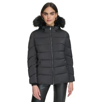 Calvin Klein | Women's Stretch Faux-Fur-Trim Hooded Puffer Coat 3.5折
