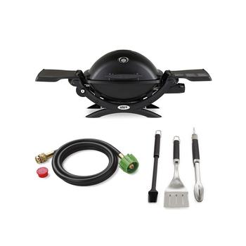 商品Weber | Q 1200 Gas Grill (Black) With Adapter Hose And 3-Piece Grilling Tool Set,商家Macy's,价格¥2490图片