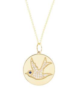 商品14K Yellow Gold, Diamond, & Blue Sapphire Bird Pendant Necklace图片