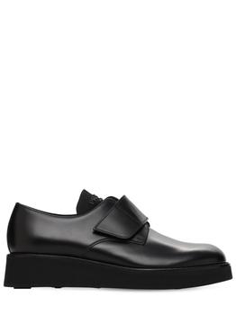 Prada | Brushed Leather Derby Shoes W/ Strap商品图片,