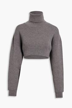Cropped ribbed wool turtleneck sweater