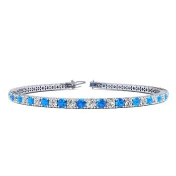 SSELECTS | 3 Carat Blue Topaz And Diamond Tennis Bracelet In 14 Karat White Gold, 6 1/2 Inches,商家Premium Outlets,价格¥11875