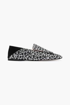 推荐sr1 glittered leopard-print woven collapsible-heel loafers商品