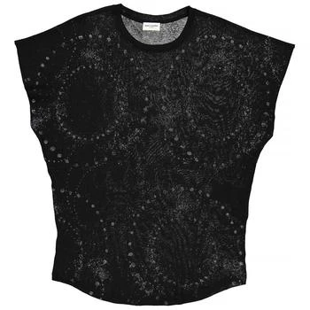 推荐Black Cotton Short Sleeve T-shirt With Galaxy Detail商品