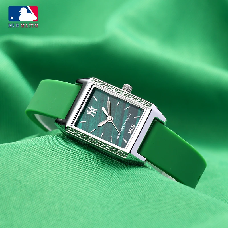 推荐MLB美职棒潮牌硅胶手表简约气质时尚潮流 ins风  复古方形小绿表 学生手表 NY622 商品