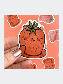 商品Straw-purr-y Strawberry Cat Vinyl Sticker,商家Verishop,价格¥30图片