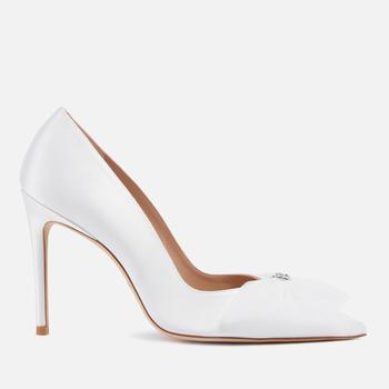 Stuart Weitzman | Stuart Weitzman Delia Bow and Crystal-Embellished Satin Heeled Pumps商品图片,4折