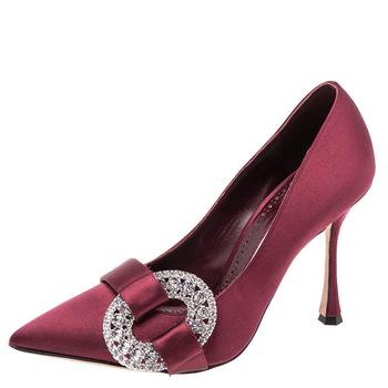 Manolo Blahnik直邮, [二手商品] Manolo Blahnik | Manolo Blahnik Burgundy Satin Tartonacri Pumps Size 38商品图片 6.9折, 满1件减$100, 满减
